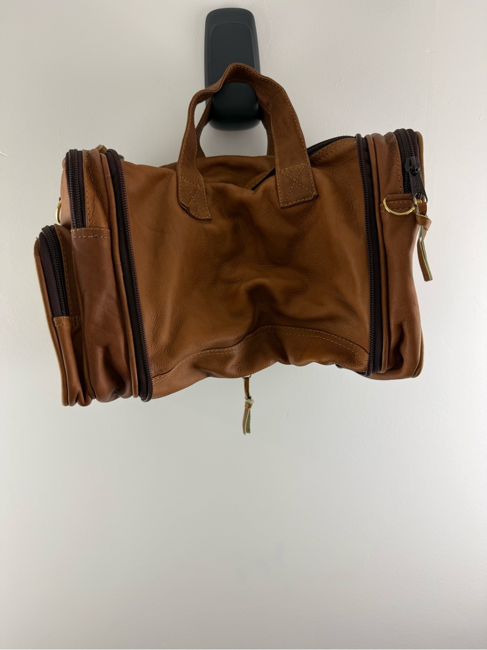 Vintage Leather Travel Bag Cognac Multi Pocket Utility Case